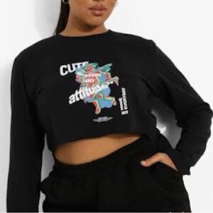 Boohoo Black Cupid graphic crop tee